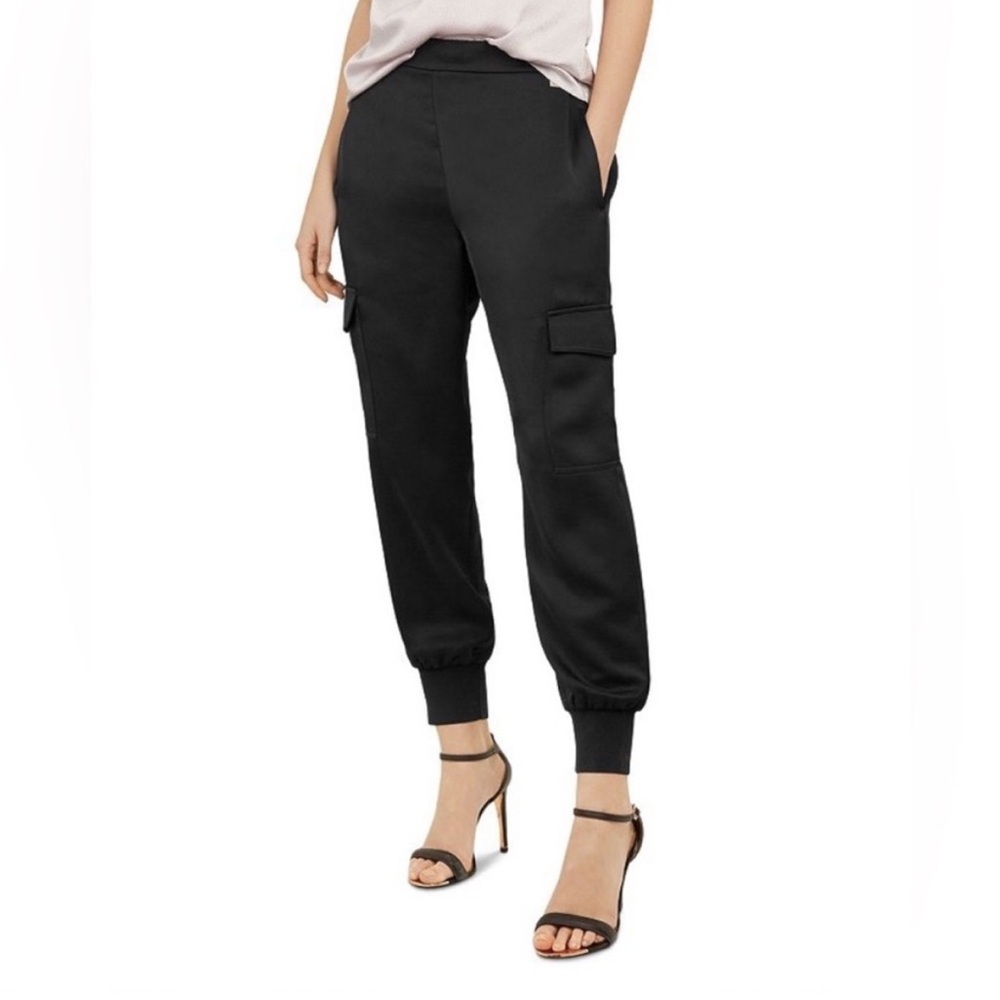 Ted Baker Silk Satin Cargo Jogger Pants With Elastic Belted Waist
